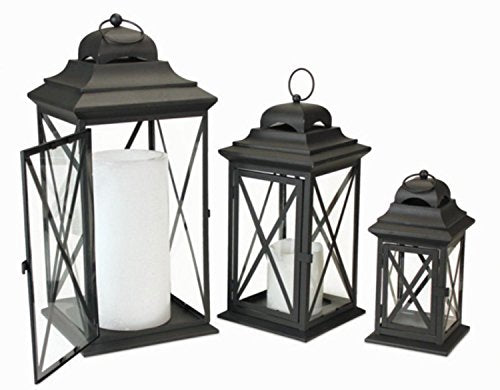 Melrose Set of 3 Decorative Black Iron Candle Lanterns 22"