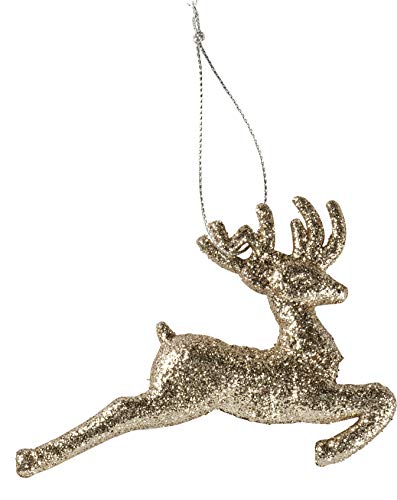 Primitives By Kathy Gold Glitter Leaping Deer Hanging Christmas Ornament 4 Inch x 2.75 Inch