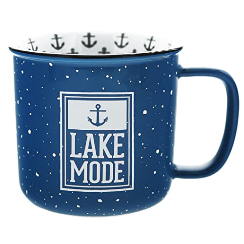 Pavilion - Lake Mode Ceramic 18-ounce Mug, Blue with Speckled Finish, Durable Thick Walled Camping Style Coffee Cup, Campfire Mug, Summer Kitchen Decor, 1 Count