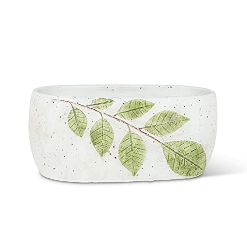 Abbott Collection  27-LINDEN-983 Oval Leaf Planter, White/Green