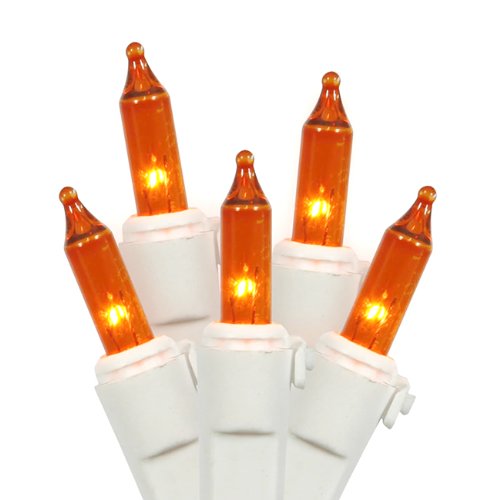 Vickerman 50 Lights Orange White Wire End Connecting Lock Set with 4-Inch Spacing and 16-Feet Length, Poly Bag w/ Header Card