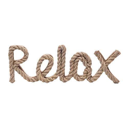 Beachcombers Natural Rope Relax Sign Wall Coastal Plaque Hanging Wood Composite Flax Sign Home Dcor with Sayings 13.78 x 0.98 x 4.72 Brown