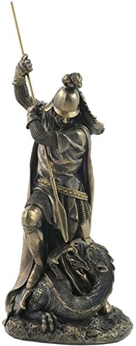 Unicorn Studio US 12.63" St. George Standing and Slaying Dragon Cold Cast Bronze Statue