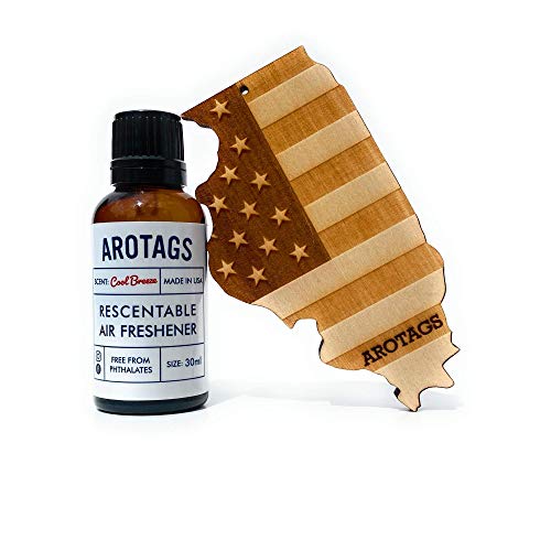 Arotags Illinois Patriot Wooden Car Air Freshener - Long Lasting Cool Breeze Scent Diffuses for 365+ Days - Includes Hanging Mirror Diffuser and Fragrance Oil - 100% American Made