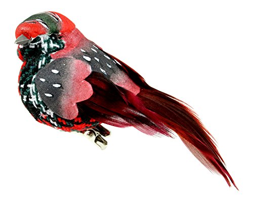 Midwest Design Touch of Nature 4 Red and Green Christmas Plaid Feather Bird on Clip, 1pc