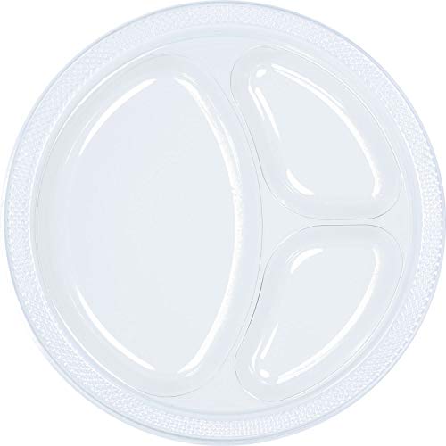 Amscan 4303386 Clear Divided Plastic Plates 1025 Pack of 20 Party Supply, 10 1/4"