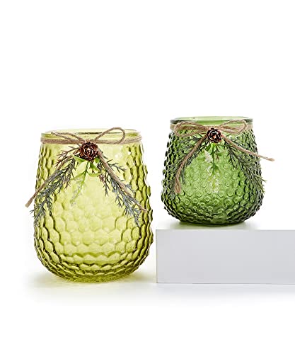 Giftcraft 681338 Christmas Candle Holder with Pinecones, Set of 2, Glass, Green