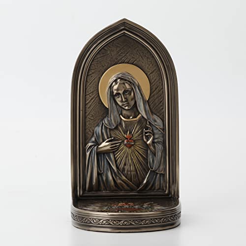 Unicorn Studio Veronese Design 8 1/4" The Immaculate Heart of Mary Resin Sculpture Bronze Finish Standing Plaque Single Bookend
