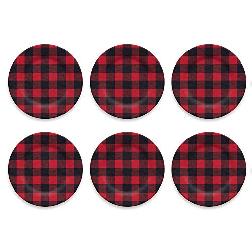 TarHong Vintage Lodge Buffalo Check Dinner Plate, 10.5", Melamine, Set of 6