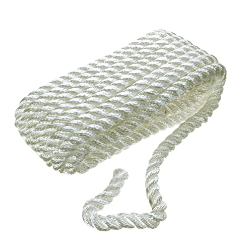 Land N Sea Distributing 42601 Dock Rope for Boating - 3-Strand Twisted Nylon Line, ‚Öù-Inch x 25 Feet, White