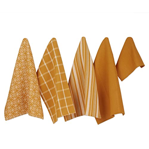 DII Design Assorted Woven Kitchen Set, Dishtowel, 18x28, Dishcloth, 13x13, Pumpkin, 5 Piece