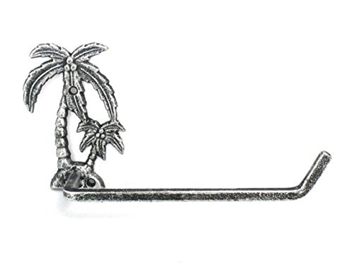 Hampton Iron Antique Silver Cast Iron Palm Tree Toilet Paper Holder 10" Bathroom Decoration-Beach Home