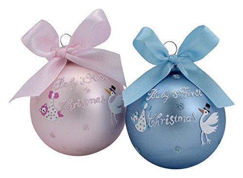 Kurt Adler 65mm "babys First Christmas" Glass Ball Ornament 2/asstd: Boy & Girl