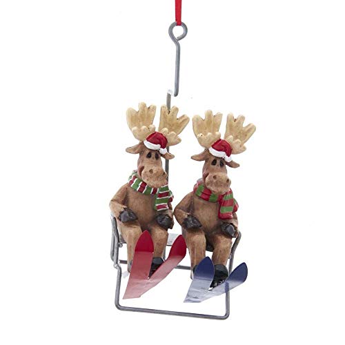Kurt Adler D3872 Moose Family of 2 on Ski Lift Hanging Ornament for Personalization, 5-inch Length, Resin