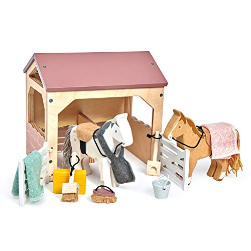 Tender Leaf Toys - The Stables - Imaginative Play Set with Stables Horses and Accessories - Animal Learning Pretend Play and Promote Creativity for Age 3+