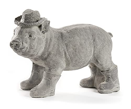 Giftcraft 717682 Antique Grey Standing Pig Figurine, 12-inch Length, Poly Resin