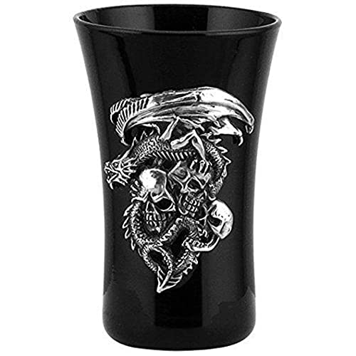 Unicorn Studio 3.38 Inch Dragon and Three Skulls Shot Glass, Black and Silver Color