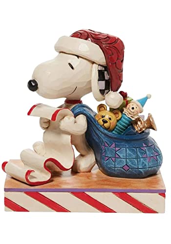 Enesco Peanuts by Jim Shore Santa Snoopy with List and Bag Figurine, 3.66 Inch, Multicolor