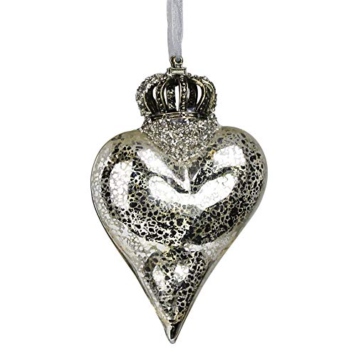 HomArt 0340-5 Crowned Heart Ornament, 4-inch Height, Glass, Silver