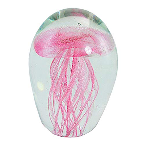 KRZH unison gifts Pink Glow in The Dark Jellyfish Glass Paperweight Figurine 4 Inch
