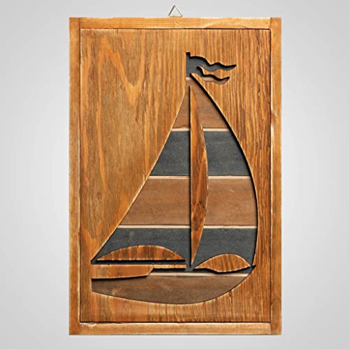 Lipco Wood Sailboat Wood Cutaway Plaque, 12-inch Height, Home Decoration