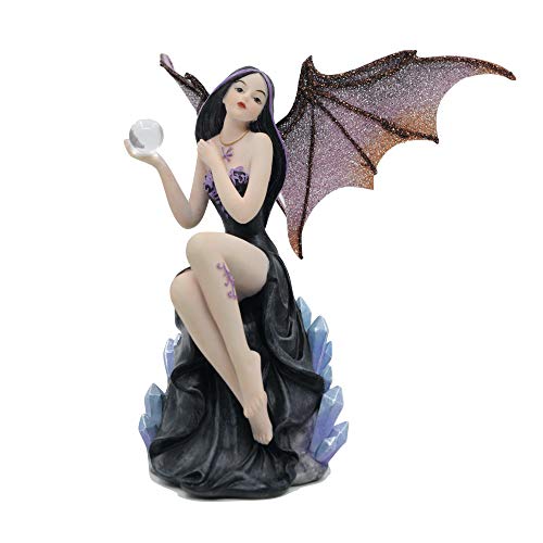 Comfy Hour Fairyland Collection 6 Dark Fairy Witch Spirit Forest Fairy with Magic Ball On Crystal Stone Figurine, Home Decoration and Collectibles, Resin Stone