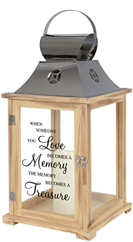 Carson Home Accents A Memory Becomes a Treasure Battery Powered Flameless Copper Lantern with Automatic Timer, Wood and Silver