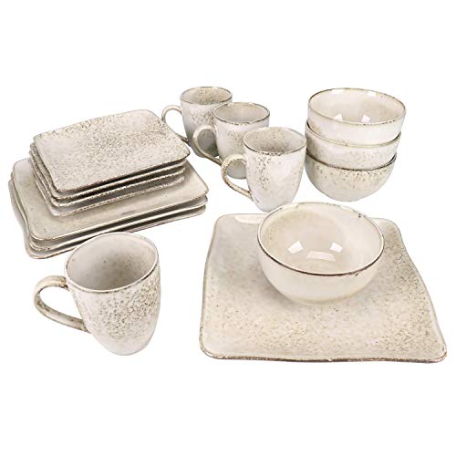 BIA Cordon Bleu 16pc Rustico Stoneware Dinnerware Set, Contains 16 Pieces, Cream
