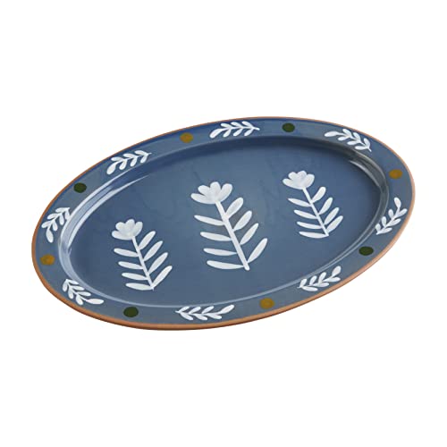 Mud Pie Oval Floral Dot Serving Platter, 16-inch