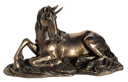 Unicorn Studio US 9.25 Inch Unicorn - Lying on Grass Cold Cast Bronze Sculpture Figurine