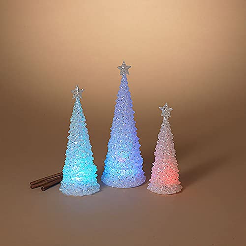Gerson 2655840 Lighted Acrylic Christmas Trees, Battery Operated, Set of 3, 13.7-inch Height