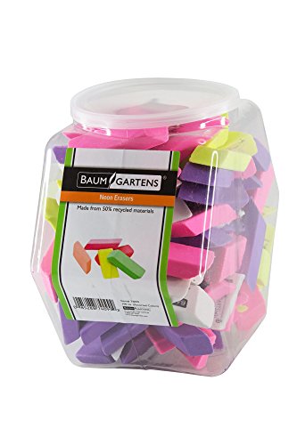 Baumgartens Pencil Erasers, Assorted Neon Colors, Pack of 100