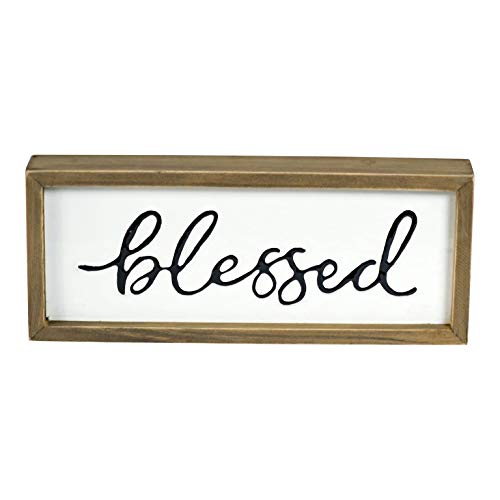 VIPSSCI Blessed Wood Framed White Metal Sign Free Standing Block Sign Tabletop Decor Plaque