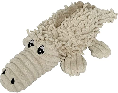 Pet Lou Durable Natural Nubby Plush Dog Toys with Squeaker and Crinkle Paper in Multi-Size (Natural Crocodile, 13 Inch)
