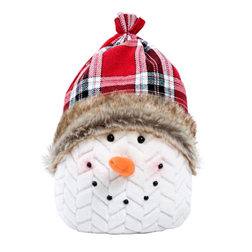 Pavilion Gift Company Pavilion-Cheerful-12 Inch Christmas Holiday Snowman with Plaid Hat Door Stopper, White