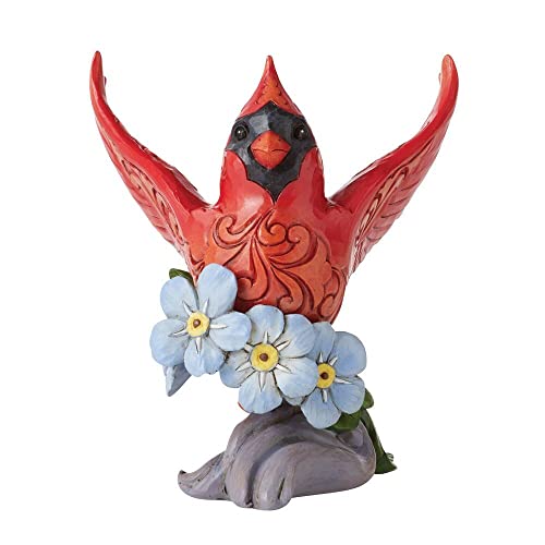 Enesco Jim Shore Heartwood Creek Caring Cardinal Forget-Me-Not Figurine, 4.875 Inch, Multicolor