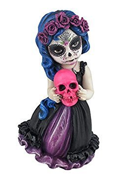 Unicorn Studio US 6.12 Inch Poly Stone Cosplay Kids Day of The Dead Holding Pink Skull