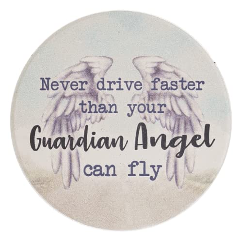 Ganz Never Drive Faster Than Your Guardian Angel Can Fly Car Coaster, 3-inch Diameter, Dolomite