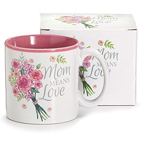 burton + BURTON 9737334 Mom Means Love With Floral Bouquet Mug, 12 Oz., Gift boxed