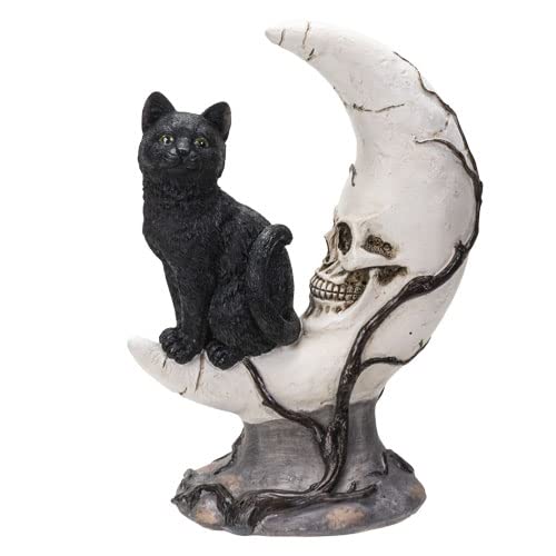 Pacific Trading Giftware Black Cat On Moon Skull Figurine, 7.28-Inch Height