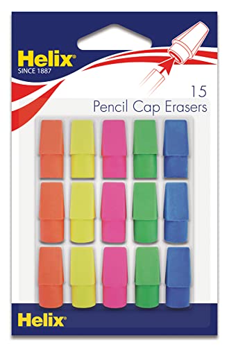 Pens Helix Pencil Cap Latex Free Erasers, Assorted Colors, Pack of 15 (37158)