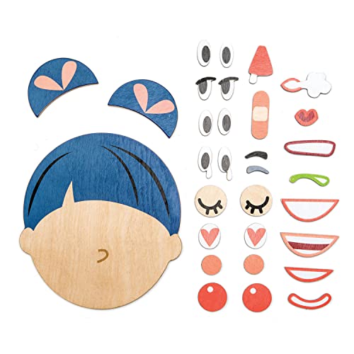 Tender Leaf Toys - 32 Pc Wooden Magnetic Puzzle Face Expression Learning Playset with Travel Bag for Age 3+