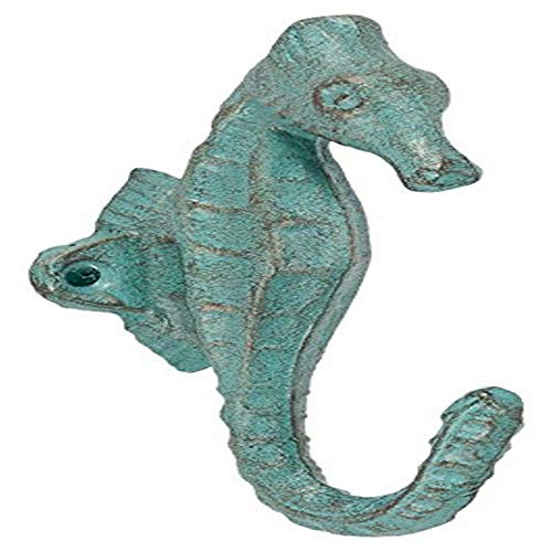 Abbott Collection  Cast Iron Seahorse Wall Hook, Light Green