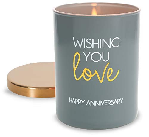 Pavilion Gift Company 7 oz Glass Jar with Metal Lid 100% Soy Wax Single Wick Candle-Floral Scented Wishing You Love Happy Anniversary, Gray