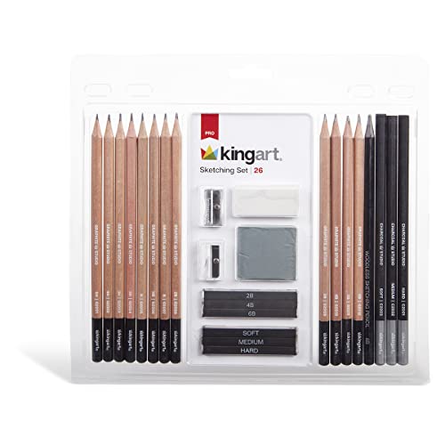 KINGART Artist Pencil Kit, Set of 26 Sketching and Drawing Set, Graphite 26 Piece