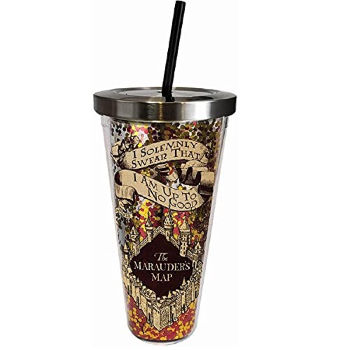 Spoontiques 21341 Harry Potter Solemnly Swear Glitter Cup w/Straw, 20 ounces, Multicolored