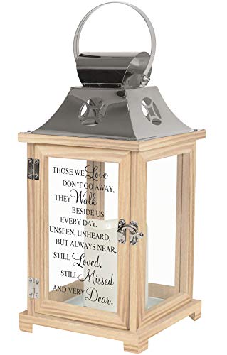 Carson Home Accents Walk Beside Us Memorial Remembrance Battery Powered Flameless Lantern with Automatic Timer, Wood/Silver