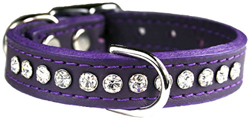 OmniPet Signature Leather Crystal and Leather Dog Collar, 14", Purple