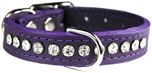 OmniPet 6087-PR10 Signature Leather Crystal and Leather Dog Collar, 10", Purple