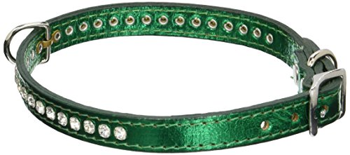 OmniPet Signature Leather Crystal and Leather Dog Collar, 16", Metallic Emerald Green